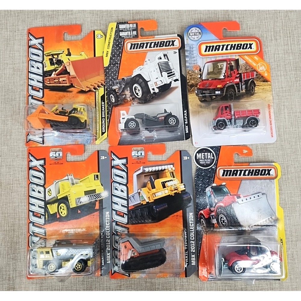 LOT OF 6 1:64 Matchbox MBX Construction 2012 Plowerizer Mercedes Trail Tipper